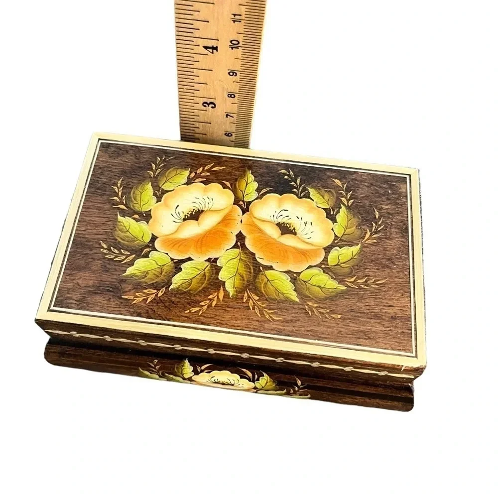 Hand Painted Italian Floral Wood Jewelry Box